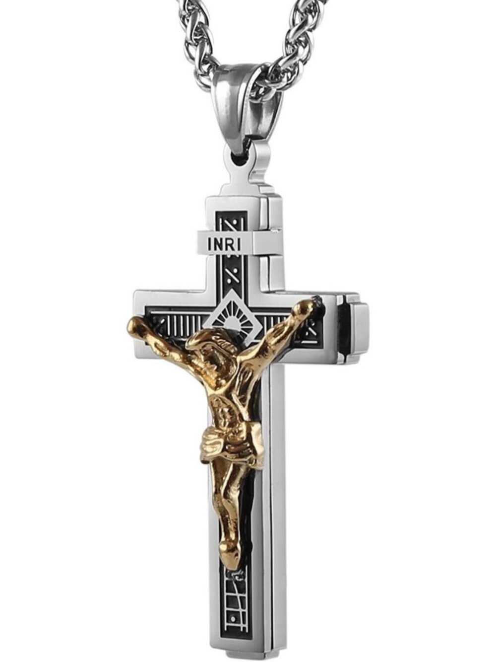 Men's INRI Cross Crucifix Pendant Necklace - Catholic Jesus Christ Jewelry